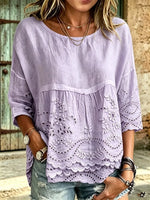 Women's Floral Print Round Neck 3/4 Sleeve Blouse