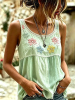 Women's Floral Lace Patchwork Print Cotton Tank Top