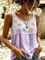 Women's Floral Lace Patchwork Print Cotton Tank Top