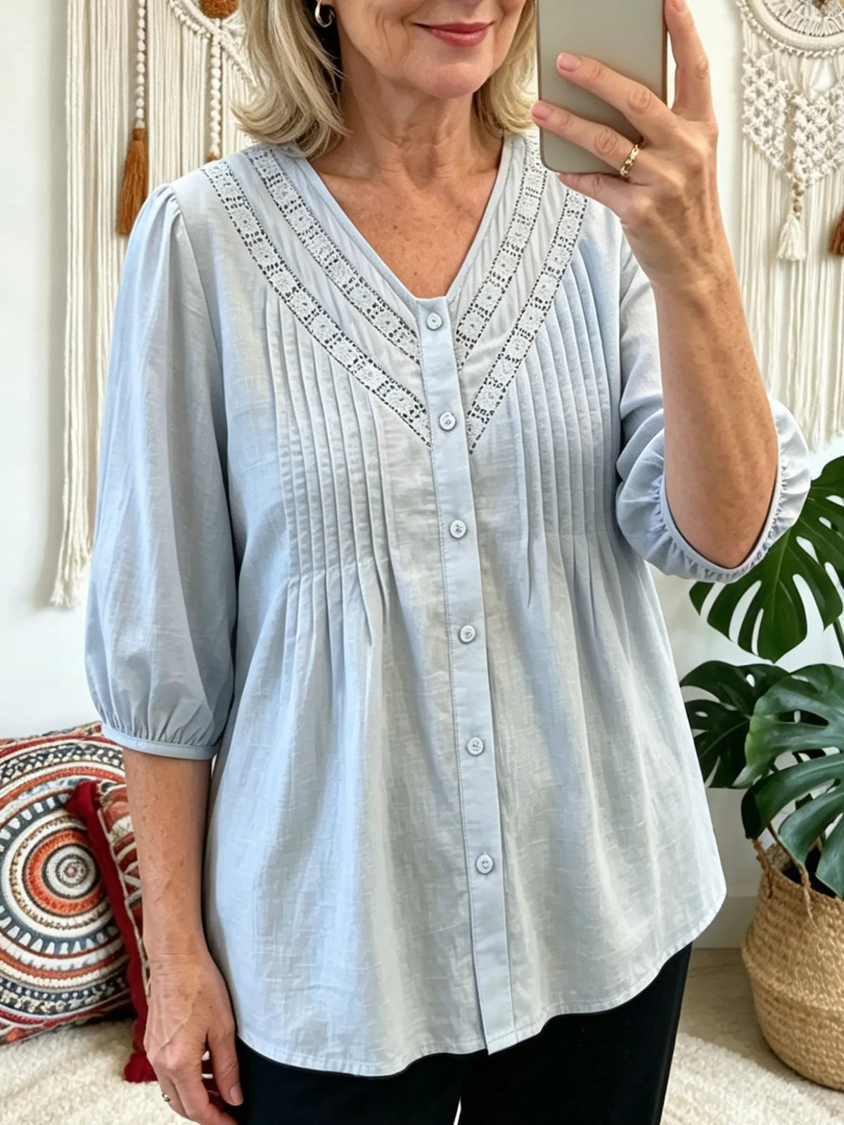 Women's Floral Print Casual Round-Neck Long-Sleeve Shirt