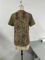 Women's Vintage Ethnic Pattern Art Print Casual Short-sleeve Washed Cotton Denim Shirt