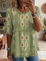 Ethnicity Totem Pattern Women's Art Casual Round Neck Linen T-shirt