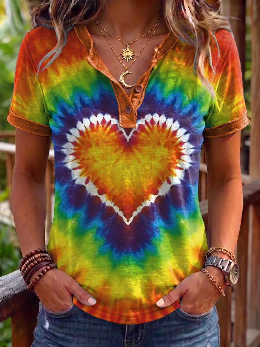 Ethnicity Tie Dye Love Women's Art Print Short Sleeve Polo Shirt