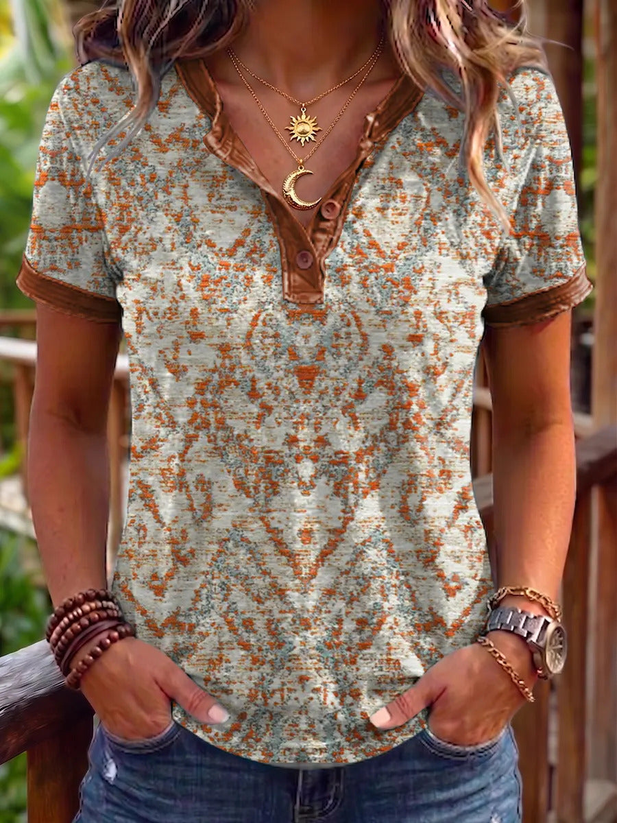Ethnicity Geometry Rhombus Women's Art Print Short Sleeve Polo Shirt