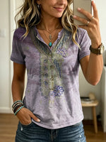 Women's Retro Ethnic Floral Print Casual Short-sleeve T-shirt