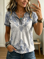 Women's Retro Ethnic Floral Print Casual Short-sleeve T-shirt