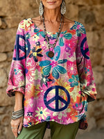 Women's Retro Hippie Floral Art Print Casual Fashion Top