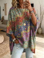 Retro Flowers Arc Women's Art Print Fashionable Loose Casual Top
