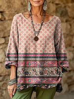 Women's Bohemian Ethnic Floral Art Print Casual Fashion Top