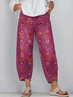 Women's Retro Floral Art Print Jeans