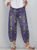 Women's Retro Floral Art Print Jeans