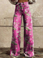 Women's Floral Pattern Art Print Casual Wide Leg Pants