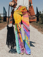Women's Colorful Sunshine Art Print Casual Wide-Leg Pants