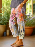 Women's Retro Rose Print Cotton Capri Pants