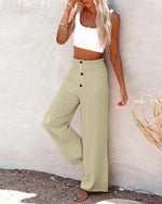 High Waist Loose All-match Cotton Linen Wide-leg Elastic Casual Pants