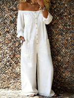 Women's Casual Long-sleeved Washed Cotton Denim Jumpsuit