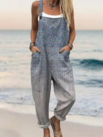 Women's Gradient Paisley Floral Art Print Casual Cotton Pocket Jumpsuit