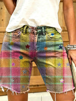 Women's Dopamine Check Star Print Art Denim Shorts