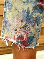 Women's Retro Ethnic Floral Art Print Casual Washed Cotton Denim Shorts