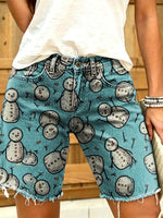 Women's Snowman Print Denim Shorts