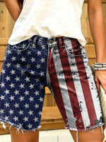 Independence Day American Flag Women's Art Print Casual Denim Shorts