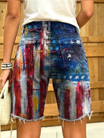 Women's Independence Day Print Artistic Denim Shorts