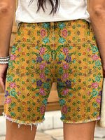 Retro Ethnicity Geometry Flowers Women's Art Print Casual Denim Shorts