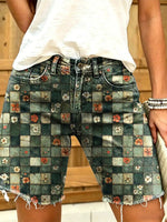 Women's Vintage Floral Print Denim Shorts