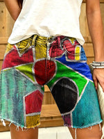 Women's Colorful Geometric Print Denim Shorts
