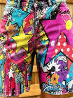 Women's Graffiti Star Pop Art Print Cotton Denim Shorts