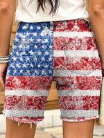 Independence Day star-shaped paisley print women's casual denim shorts