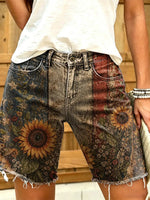 Women's Independence Day Print Denim Shorts