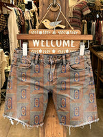 Women's Retro Pattern Art Print Casual Denim Shorts