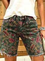 Women's Retro Print Denim Shorts