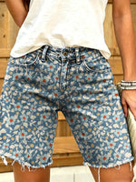 Ethnicity Bohemia Flowers Geometry Women's Art Print Casual Denim Shorts