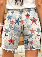 Independence Star Flag Women's Art Print Casual Denim Shorts