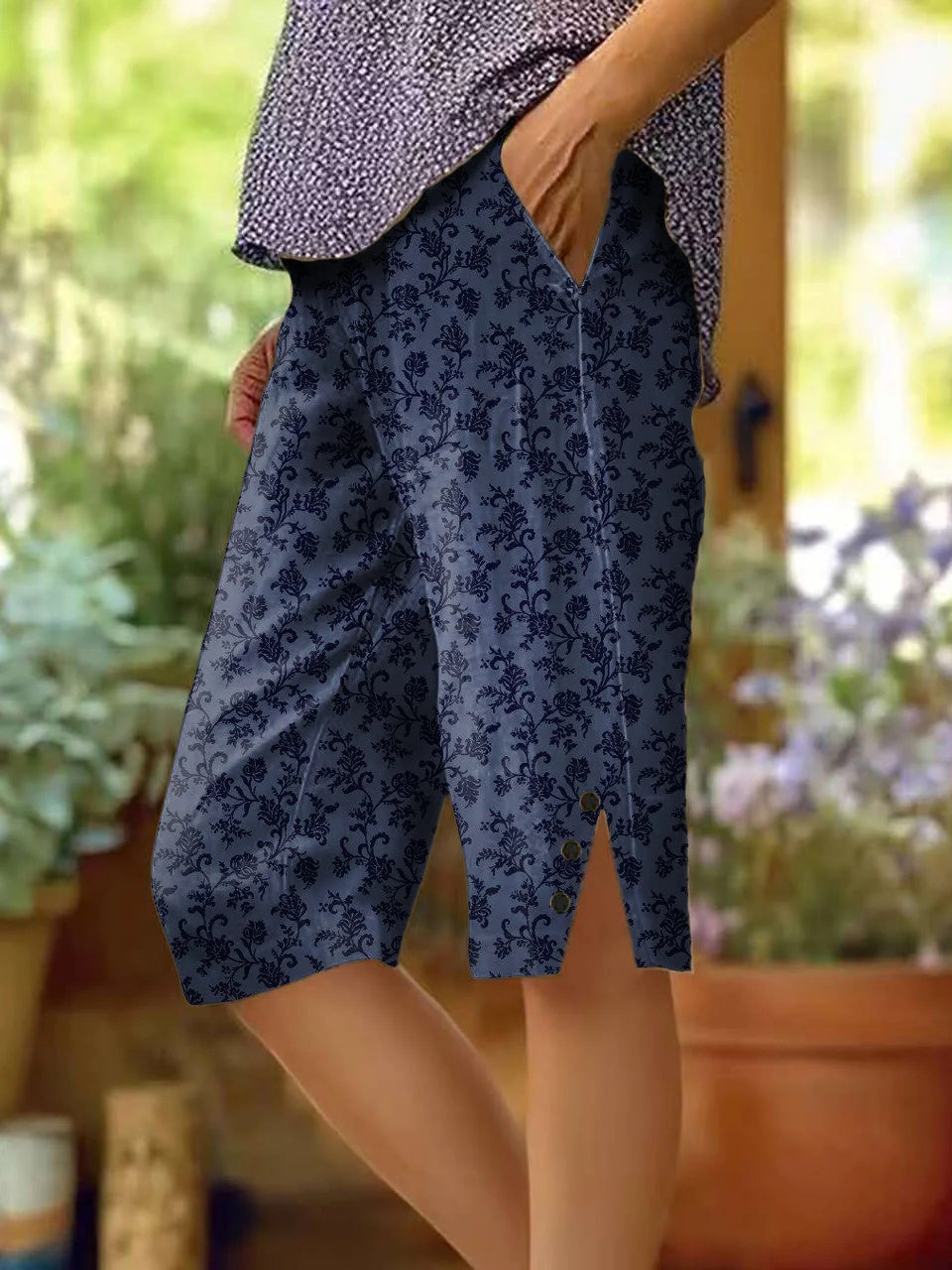 Women's Vintage Floral Art Printed Cotton And Linen Casual Pants