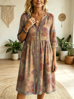 Women's Bohemian Petal Art Print Casual Cutout Dress