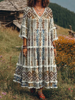 Ethnic Geometry Totem Women's Art Print Casual Patchwork V-collar Dress