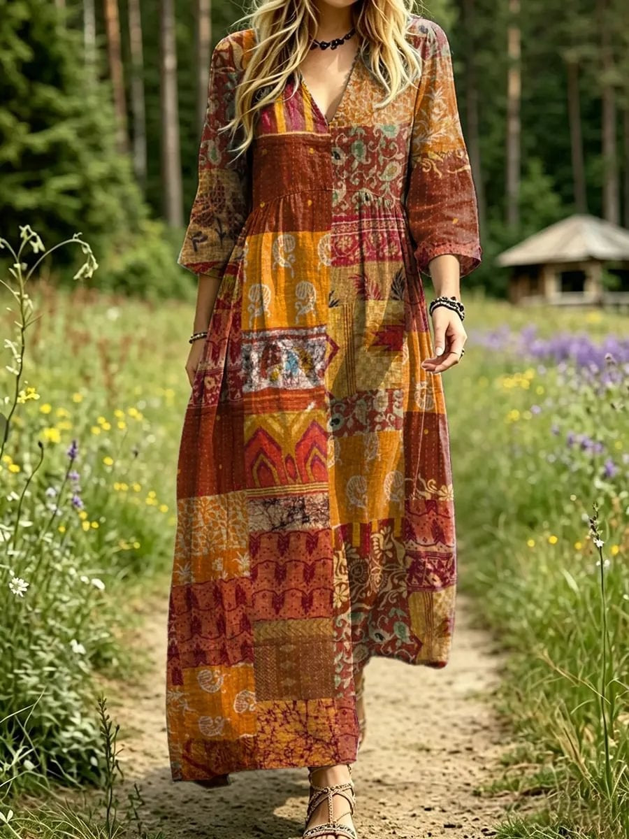 Women's Patchwork Paisley Print Maxi Dress