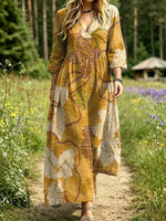 Women's Abstract Geometric Print V-Neck Maxi Dress