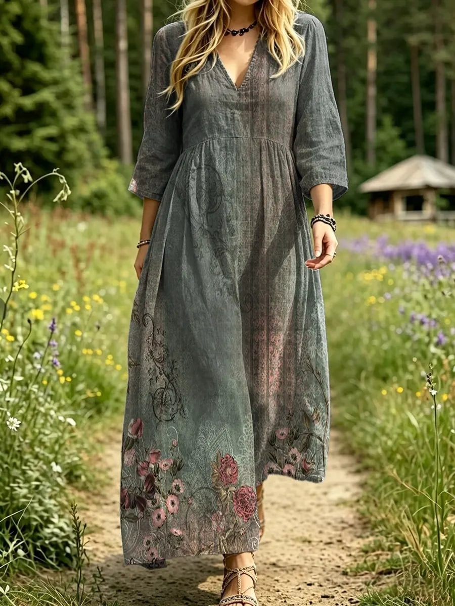 Women's Vintage Floral Paisley Print Maxi Dress