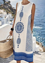 Women'S Round Neck Sleeveless Color-Block Printed Dress