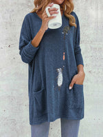 Cartoon Cat Print Pockets Long Sleeve Loose Blouse