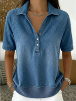 Short-sleeved Polo Collar Denim Pullover Shirt