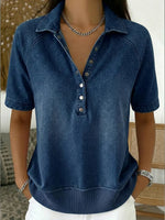 Short-sleeved Polo Collar Denim Pullover Shirt