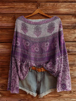 Women's Vintage Ethnic Floral Art Print Casual Pullover Sweater