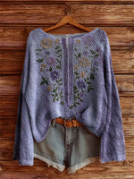 Women's Vintage Ethnic Floral Tattoo Pattern Art Print Casual Pullover Sweater