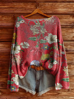Women's Folk Flowers Art Pattern Print Casual Pullover Sweater