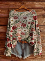 Women's Vintage Floral Art Pattern Print Casual Pullover Sweater